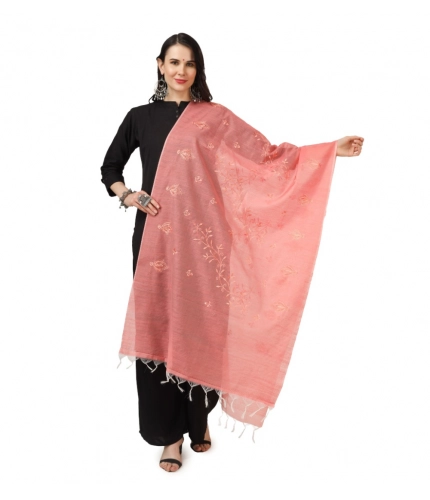 Women's Cotton Embroidered Dupatta (Peach, Length: 2.25 to 2.50 Mtr)