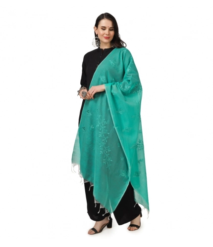 Women's Cotton Embroidered Dupatta (Turquoise, Length: 2.25 to 2.50 Mtr)