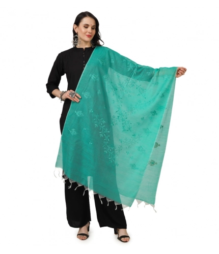 Women's Cotton Embroidered Dupatta (Turquoise, Length: 2.25 to 2.50 Mtr)