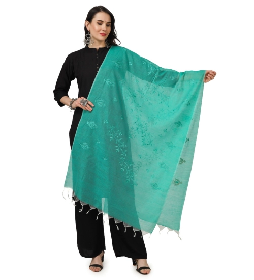 Women's Cotton Embroidered Dupatta (Turquoise, Length: 2.25 to 2.50 Mtr)