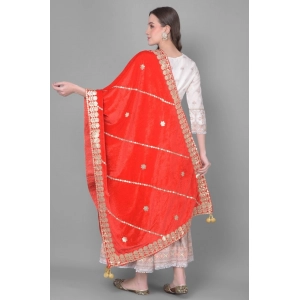 Generic Women's Velvet Gotta Patti Dupatta (Red, Length: 2.25 to 2.50 Mtr)