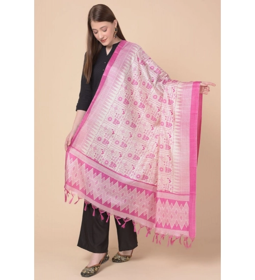 Women's Art Silk Printed Dupatta (Pink, Length: 2.25 to 2.50 Mtr)