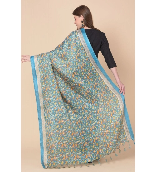 Women's Art Silk Printed Dupatta (Turquoise, Length: 2.25 to 2.50 Mtr)