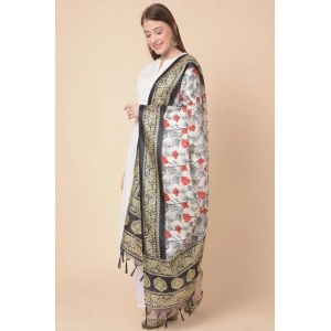 Generic Women's Art Silk Printed Dupatta (Black, Length: 2.25 to 2.50 Mtr)