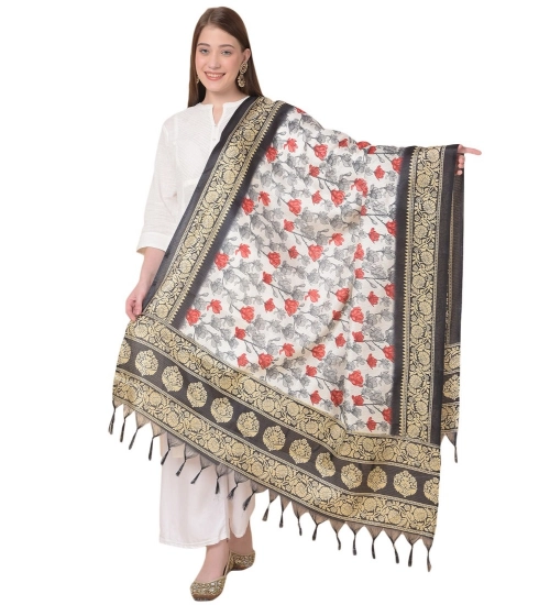 Women's Art Silk Printed Dupatta (Black, Length: 2.25 to 2.50 Mtr)