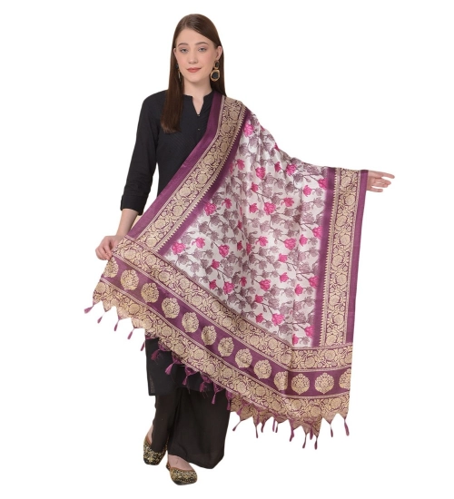 Women's Art Silk Printed Dupatta (Purple, Length: 2.25 to 2.50 Mtr)
