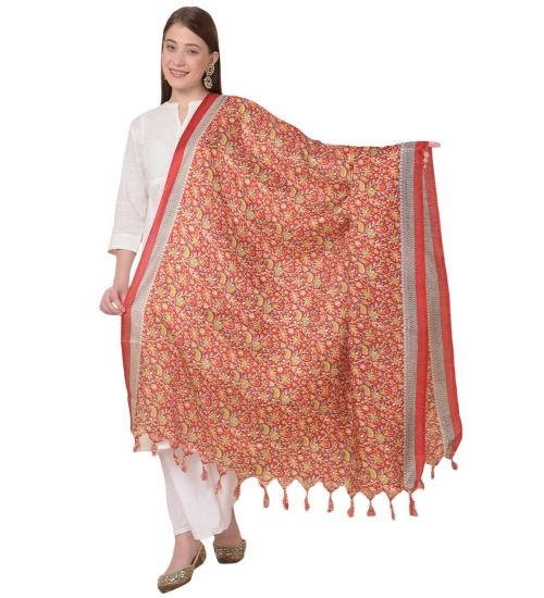 Women's Art Silk Printed Dupatta (Red, Length: 2.25 to 2.50 Mtr)