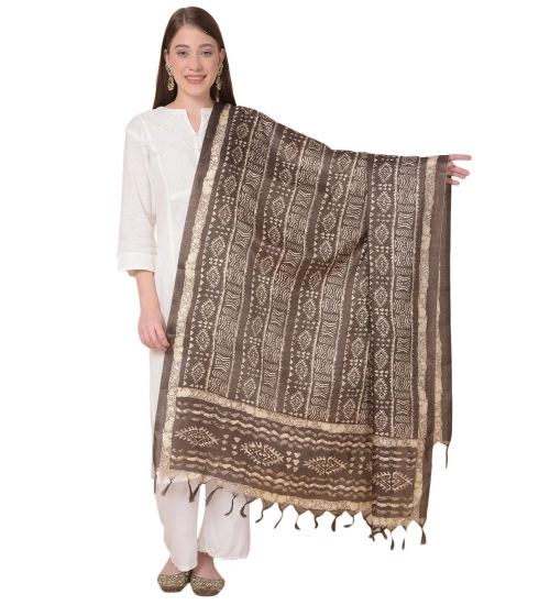 Women's Art Silk Printed Dupatta (Brown, Length: 2.25 to 2.50 Mtr)