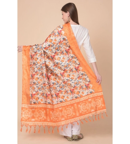Women's Art Silk Printed Dupatta (Orange, Length: 2.25 to 2.50 Mtr)