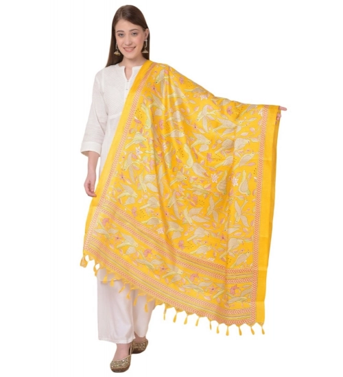 Women's Art Silk Printed Dupatta (Yellow, Length: 2.25 to 2.50 Mtr)