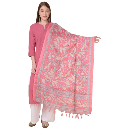 Women's Art Silk Printed Dupatta (Pink, Length: 2.25 to 2.50 Mtr)