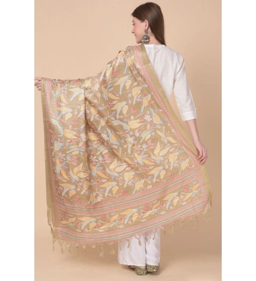 Women's Art Silk Printed Dupatta (Light Brown, Length: 2.25 to 2.50 Mtr)