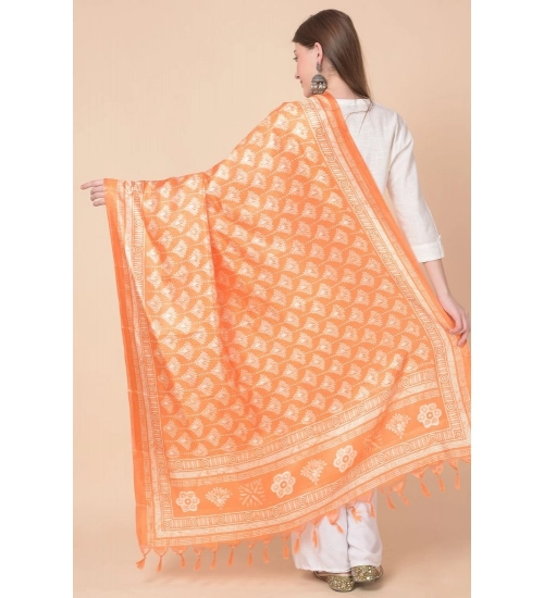 Women's Art Silk Printed Dupatta (Orange, Length: 2.25 to 2.50 Mtr)