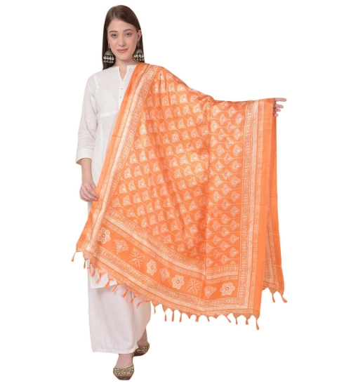 Women's Art Silk Printed Dupatta (Orange, Length: 2.25 to 2.50 Mtr)