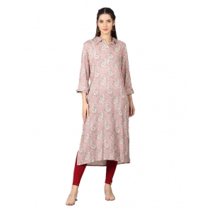 Generic Women's Casual 3/4 Sleeve Viscose Rayon Printed Kurti (Pink)