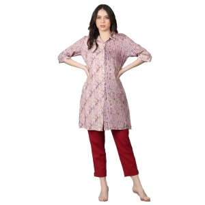Generic Women's Casual 3/4 Sleeve Viscose Rayon Printed Kurti (Purple)
