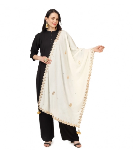Women's Velvet Gotta Patti Dupatta (Off White, Length: 2.25 to 2.50 Mtr)