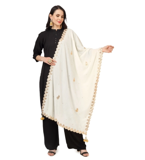 Women's Velvet Gotta Patti Dupatta (Off White, Length: 2.25 to 2.50 Mtr)