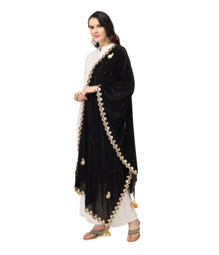 Women's Velvet Gotta Patti Dupatta (Black, Length: 2.25 to 2.50 Mtr)