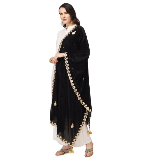 Women's Velvet Gotta Patti Dupatta (Black, Length: 2.25 to 2.50 Mtr)