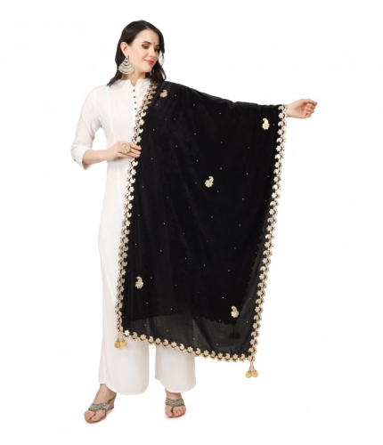 Women's Velvet Gotta Patti Dupatta (Black, Length: 2.25 to 2.50 Mtr)