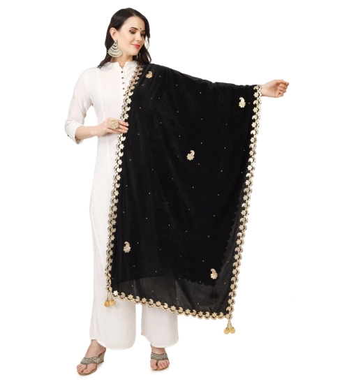 Women's Velvet Gotta Patti Dupatta (Black, Length: 2.25 to 2.50 Mtr)