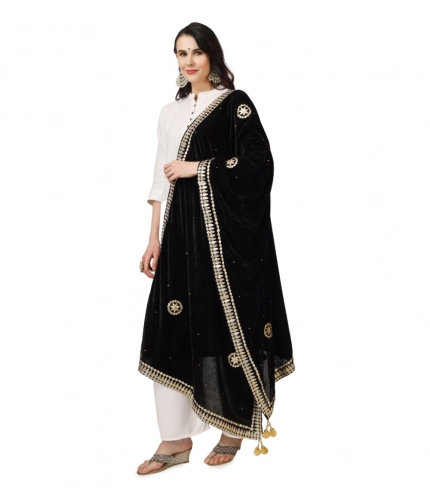 Women's Velvet Gotta Patti Dupatta (Black, Length: 2.25 to 2.50 Mtr)