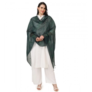 Generic Women's Cotton Embroidered Dupatta (Green, Length: 2.25 to 2.50 Mtr)