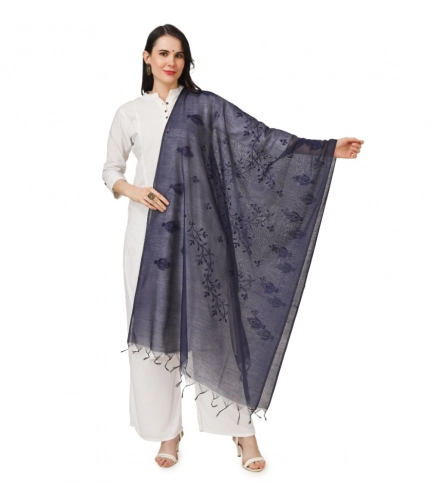 Women's Cotton Embroidered Dupatta (Dark Blue, Length: 2.25 to 2.50 Mtr)