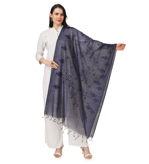 Women's Cotton Embroidered Dupatta (Dark Blue, Length: 2.25 to 2.50 Mtr)
