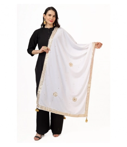 Women's Velvet Gotta Patti Dupatta (White, Length: 2.25 to 2.50 Mtr)