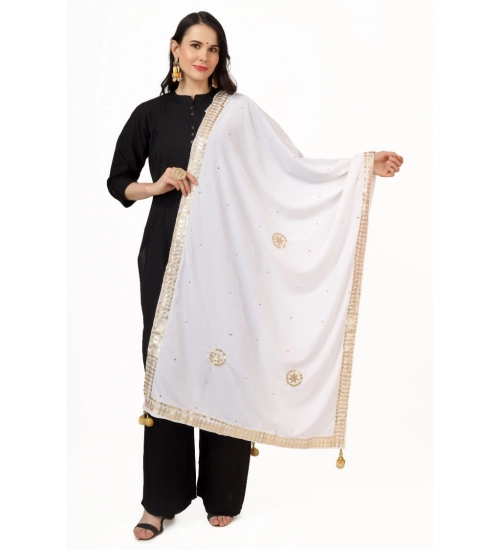Women's Velvet Gotta Patti Dupatta (White, Length: 2.25 to 2.50 Mtr)