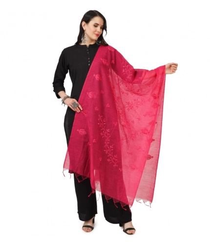 Women's Cotton Embroidered Dupatta (Maroon, Length: 2.25 to 2.50 Mtr)