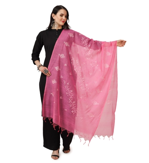 Women's Cotton Embroidered Dupatta (Pink, Length: 2.25 to 2.50 Mtr)