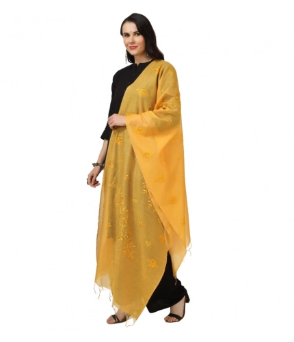 Women's Cotton Embroidered Dupatta (Yellow, Length: 2.25 to 2.50 Mtr)