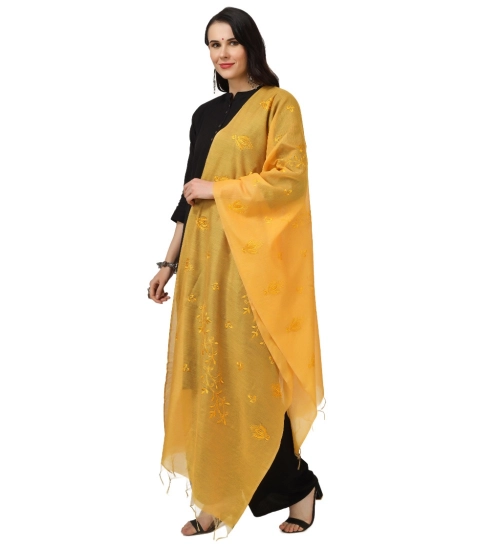 Women's Cotton Embroidered Dupatta (Yellow, Length: 2.25 to 2.50 Mtr)