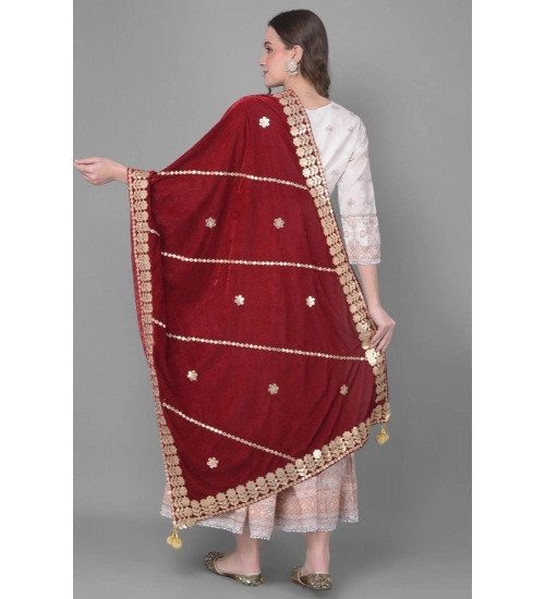 Women's Velvet Gotta Patti Dupatta (Maroon, Length: 2.25 to 2.50 Mtr)
