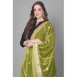 Generic Women's Velvet Gotta Patti Dupatta (Olive, Length: 2.25 to 2.50 Mtr)