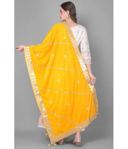 Women's Velvet Gotta Patti Dupatta (Yellow, Length: 2.25 to 2.50 Mtr)