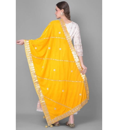 Women's Velvet Gotta Patti Dupatta (Yellow, Length: 2.25 to 2.50 Mtr)
