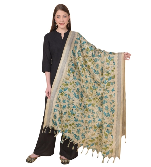 Women's Art Silk Printed Dupatta (Gold, Length: 2.25 to 2.50 Mtr)