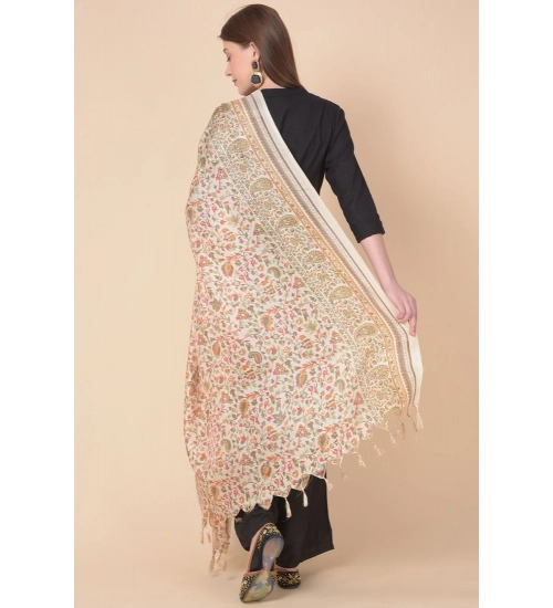 Women's Art Silk Printed Dupatta (White, Length: 2.25 to 2.50 Mtr)