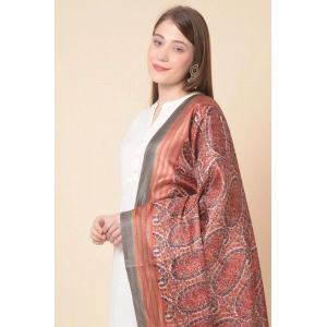 Generic Women's Art Silk Printed Dupatta (Orange, Length: 2.25 to 2.50 Mtr)