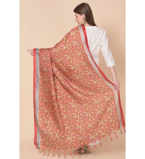Women's Art Silk Printed Dupatta (Red, Length: 2.25 to 2.50 Mtr)