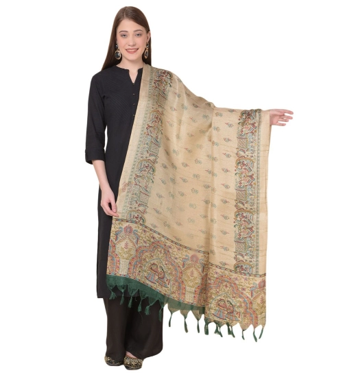 Women's Art Silk Printed Dupatta (Gold, Length: 2.25 to 2.50 Mtr)