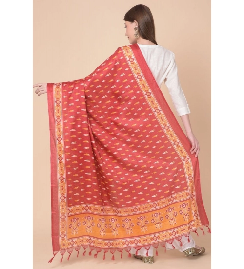 Women's Art Silk Printed Dupatta (Red, Length: 2.25 to 2.50 Mtr)