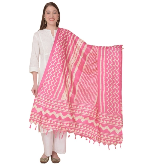 Women's Art Silk Printed Dupatta (Pink, Length: 2.25 to 2.50 Mtr)