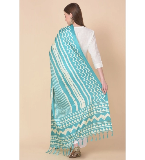 Women's Art Silk Printed Dupatta (Turquoise, Length: 2.25 to 2.50 Mtr)