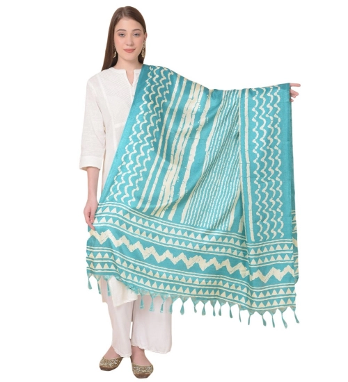 Women's Art Silk Printed Dupatta (Turquoise, Length: 2.25 to 2.50 Mtr)