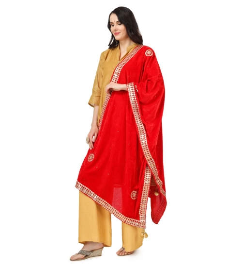 Women's Velvet Gotta Patti Dupatta (Red, Length: 2.25 to 2.50 Mtr)